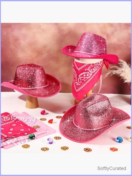12 Pcs Glitter Cowboy Hat & Bandanas Set Western Party Costume Unisex main image 4